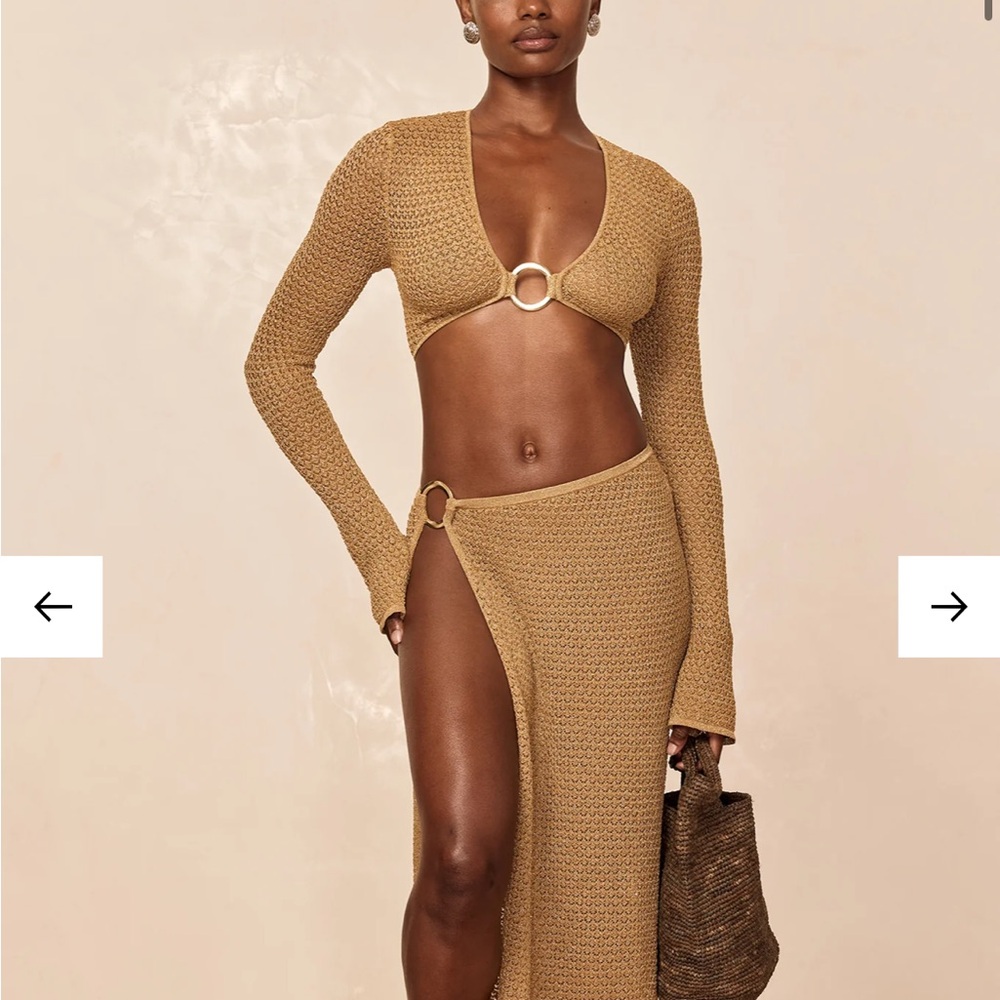 Monday Swimwear gold Crochet Coverup top